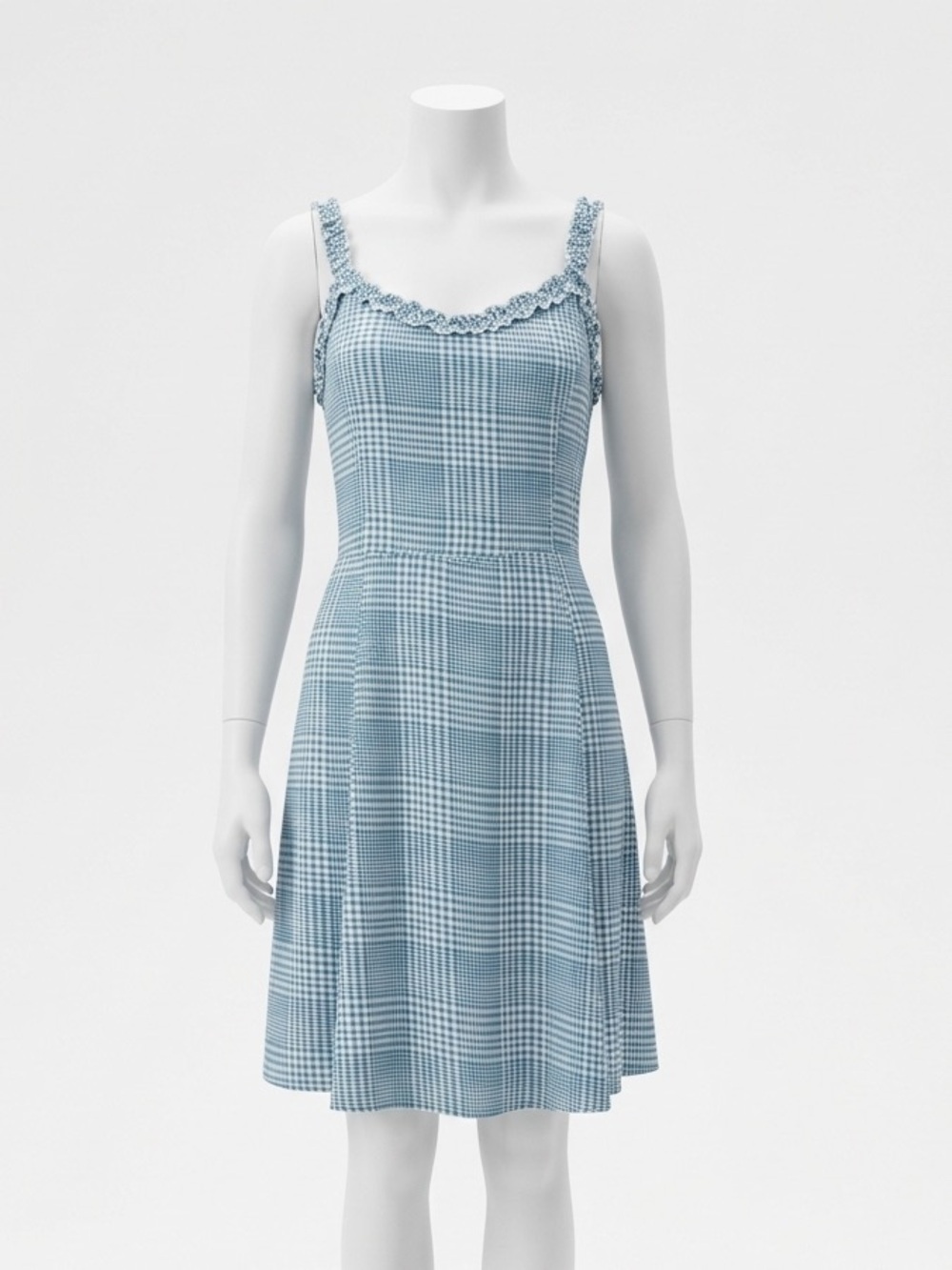 New Look Blue Plaid Ruffle Strap Fit Flare Mini Dress Y2K Cottagecore Sz 12